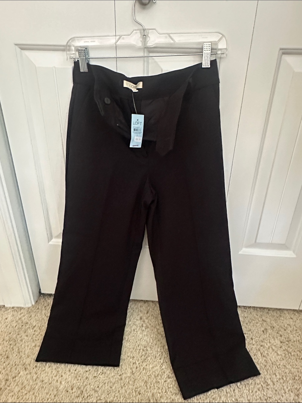 LOFT Black Wide-Leg Cropped Trousers